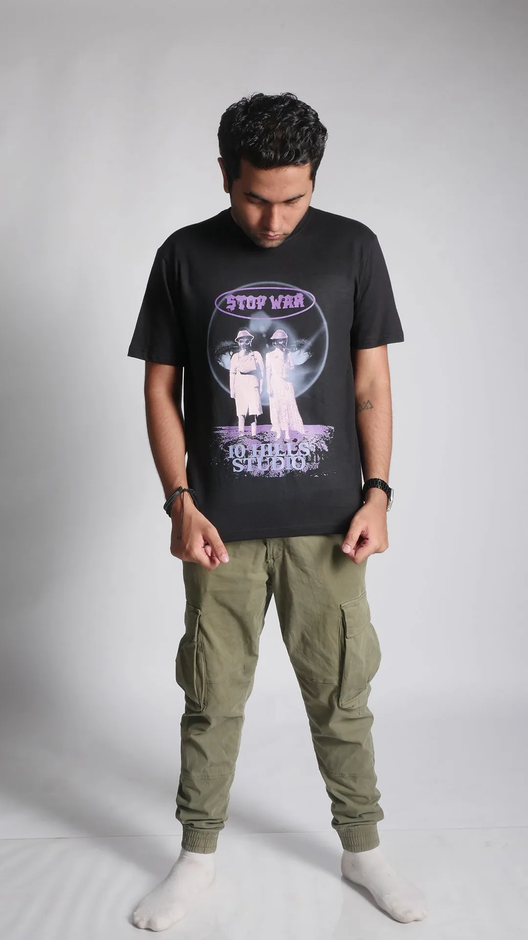 10 Hills Studio Unisex 'Stop War' Black Boxy T-shirt