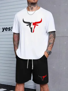 100% Cotton Men's Summer Short Sleeved T-shirt Shorts Set