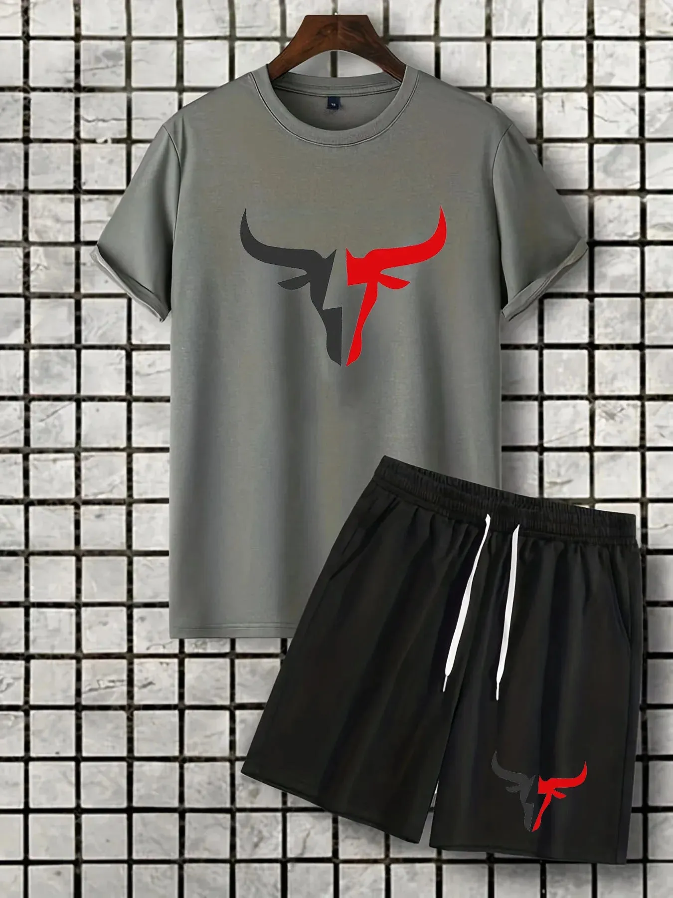 100% Cotton Men's Summer Short Sleeved T-shirt Shorts Set