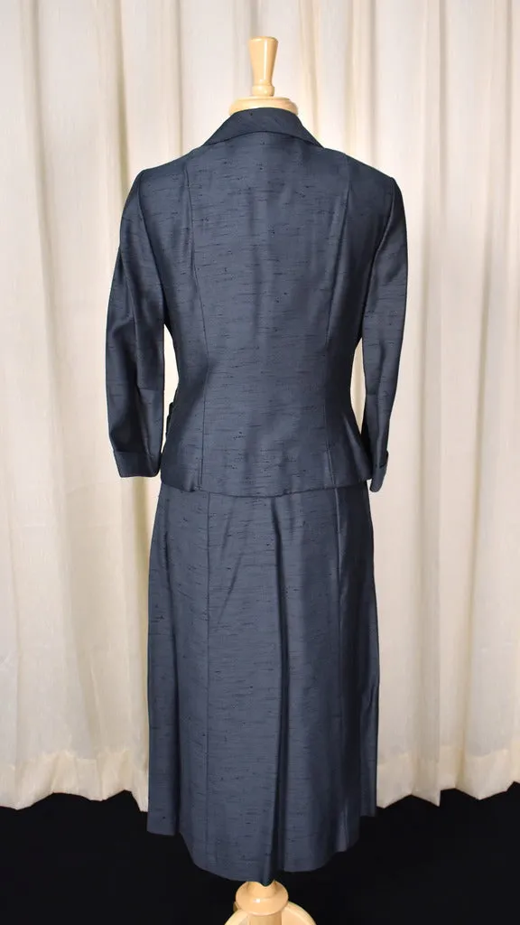 1950s Vintage Silk Navy Skirt Suit