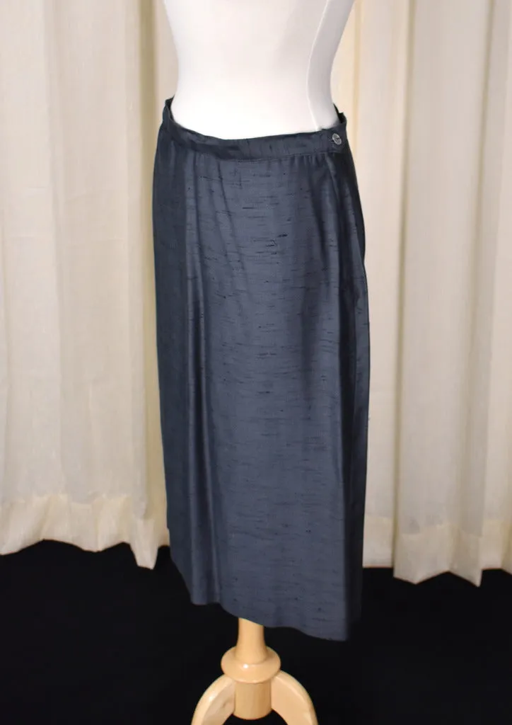 1950s Vintage Silk Navy Skirt Suit