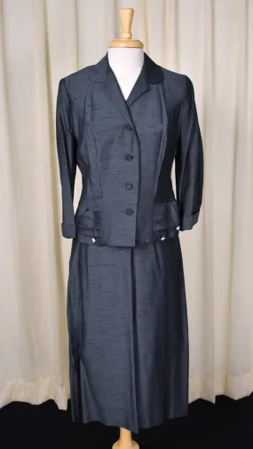 1950s Vintage Silk Navy Skirt Suit
