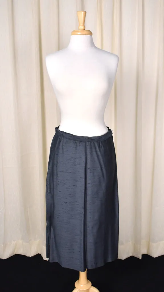 1950s Vintage Silk Navy Skirt Suit