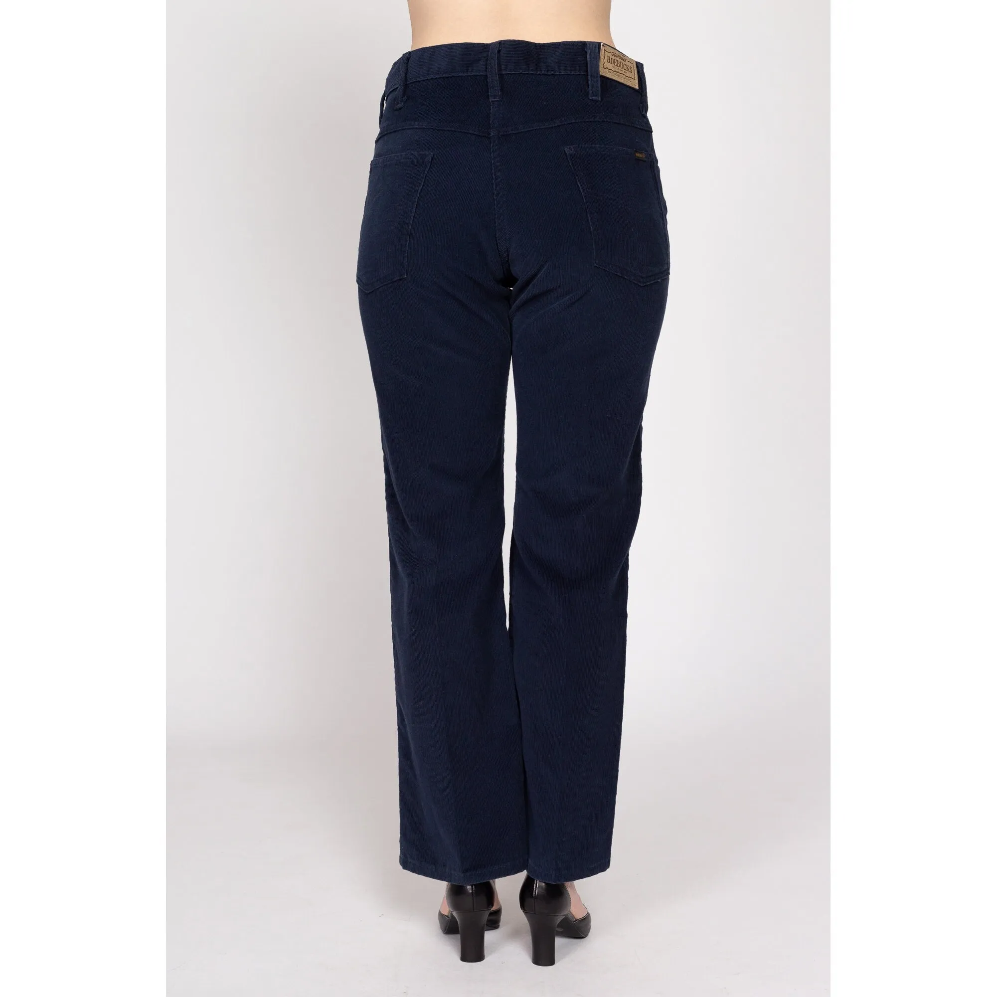 32" Waist 70s Navy Blue Corduroy Flared Pants Unisex