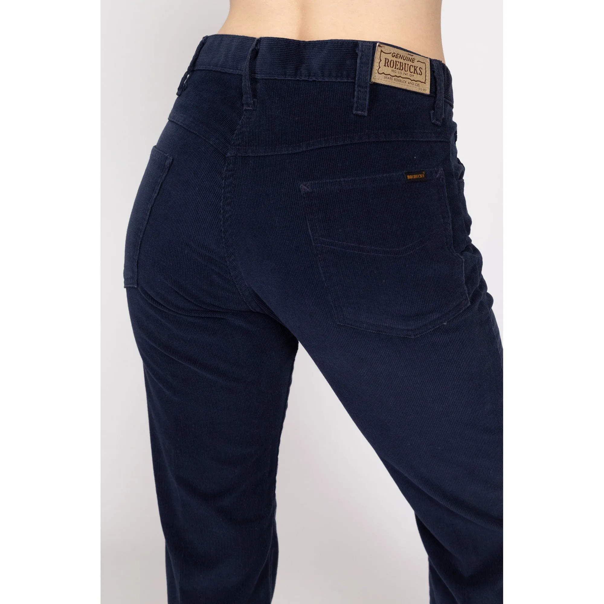 32" Waist 70s Navy Blue Corduroy Flared Pants Unisex