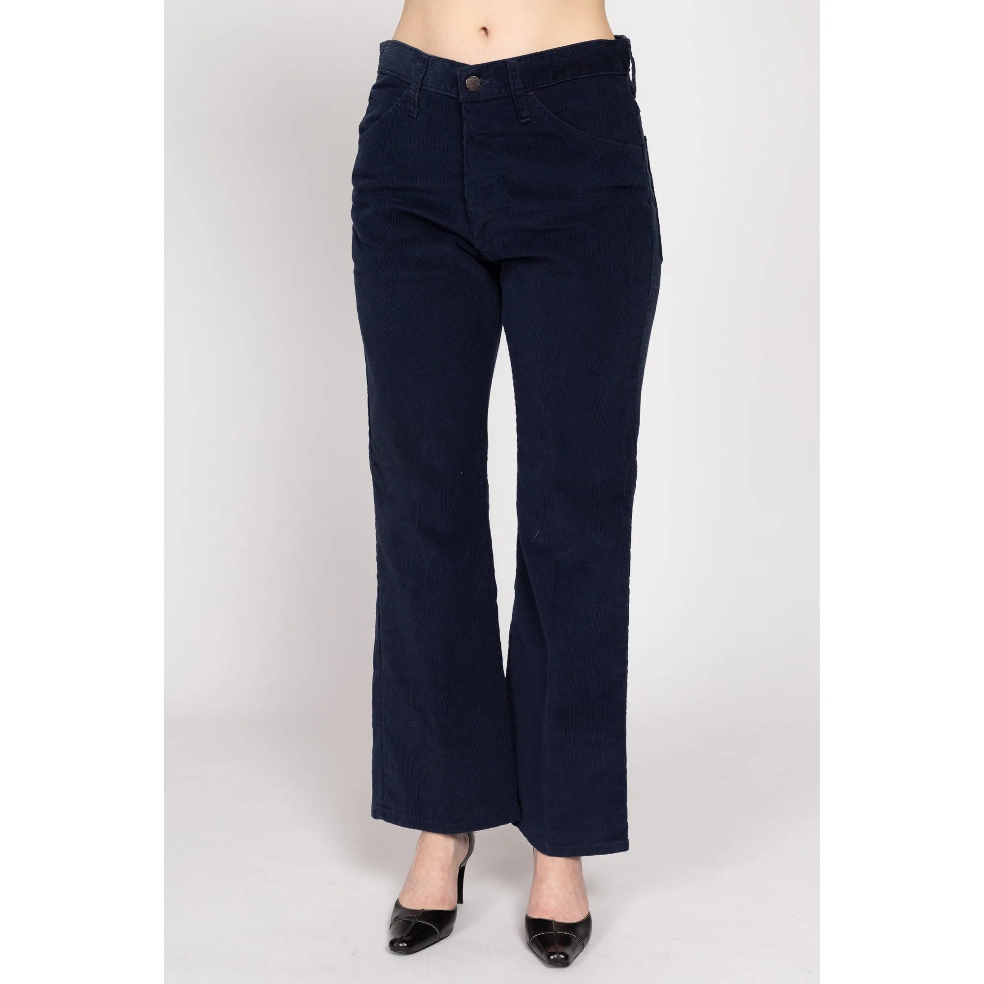32" Waist 70s Navy Blue Corduroy Flared Pants Unisex