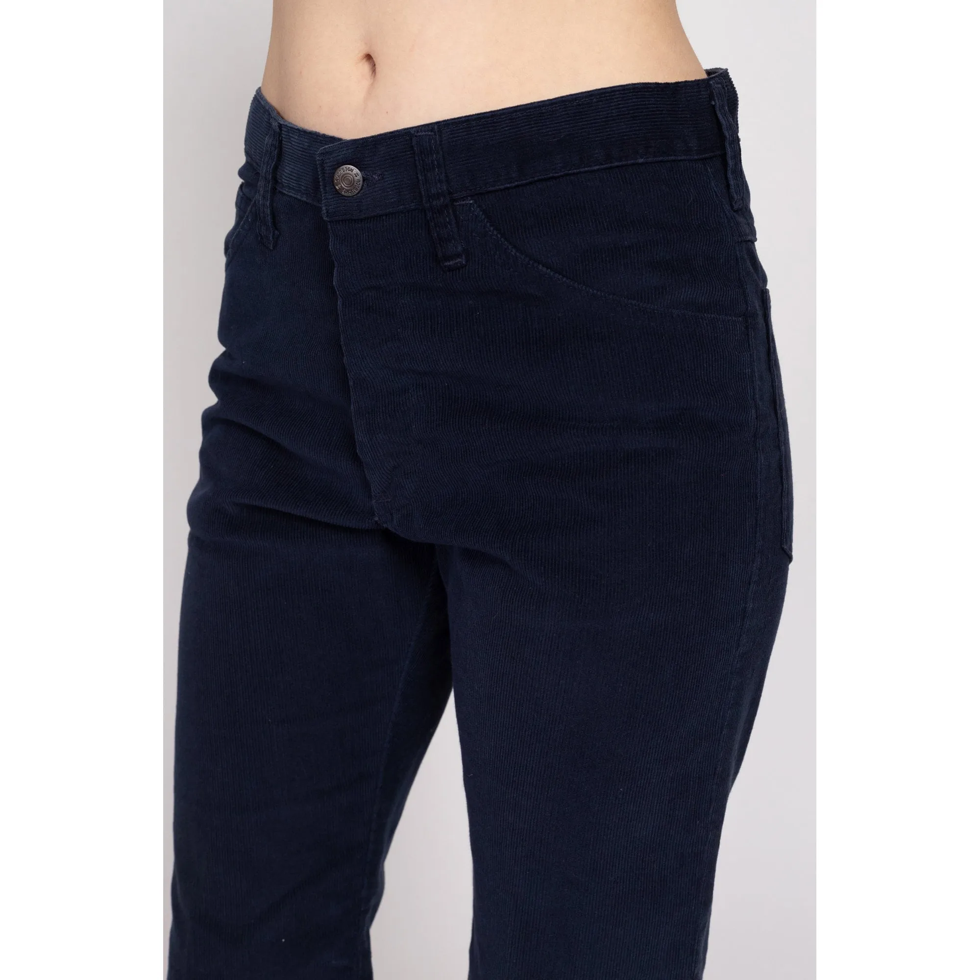 32" Waist 70s Navy Blue Corduroy Flared Pants Unisex