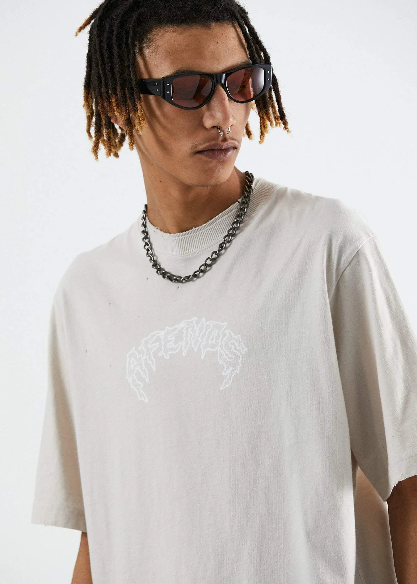 Afends Mens Shots Fired - Oversized Retro Fit Tee - Moonbeam