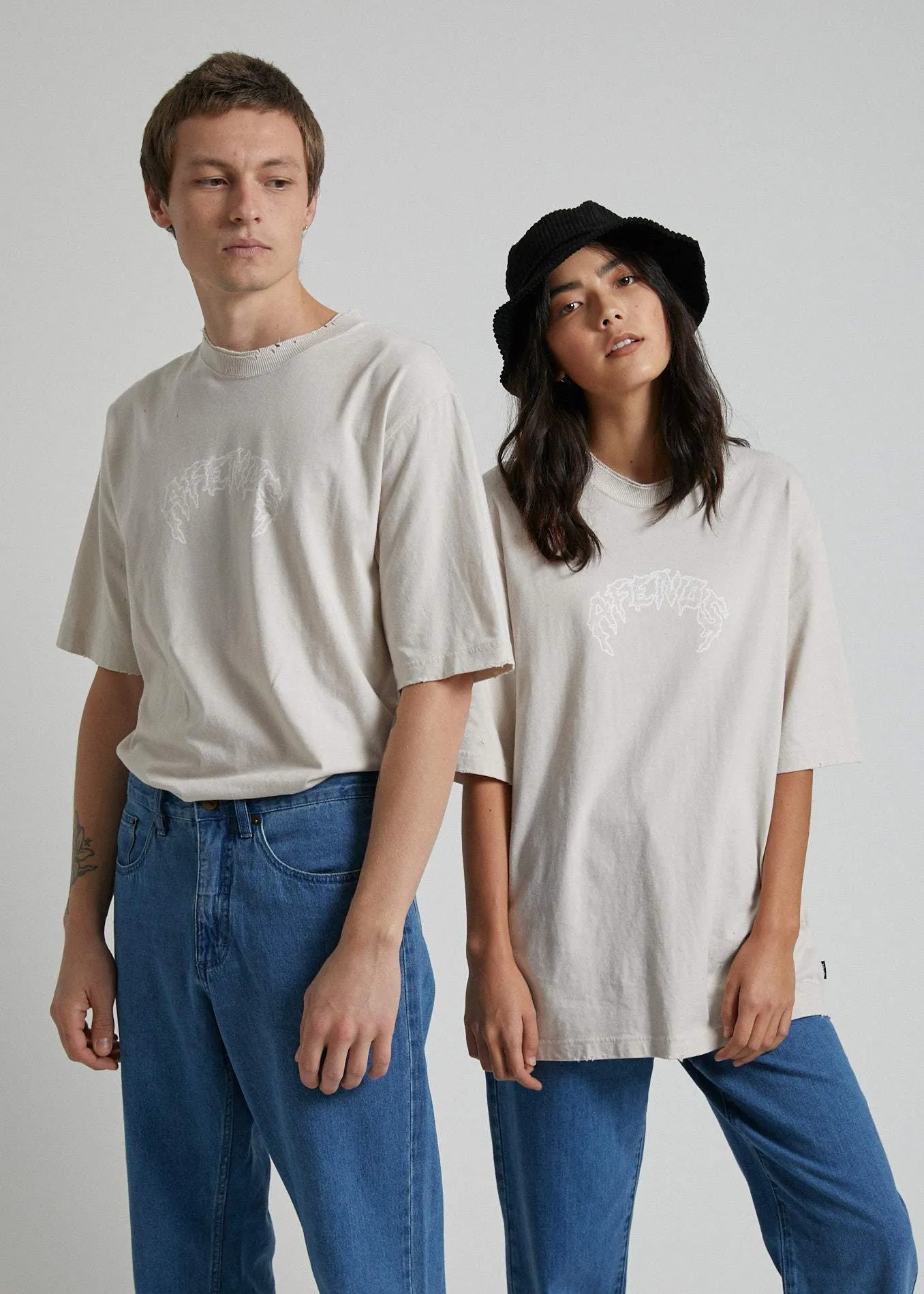 Afends Mens Shots Fired - Oversized Retro Fit Tee - Moonbeam