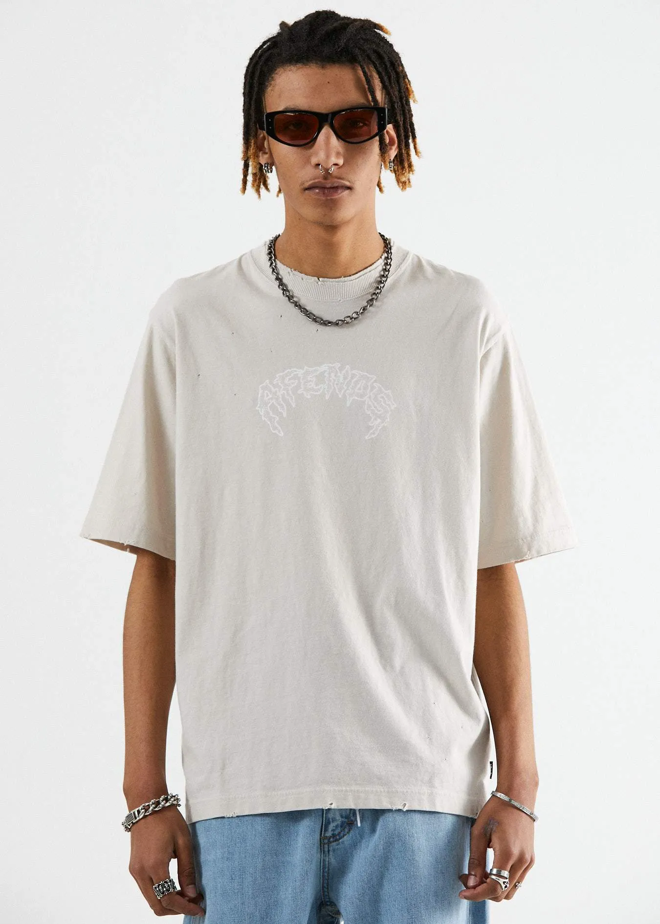 Afends Mens Shots Fired - Oversized Retro Fit Tee - Moonbeam