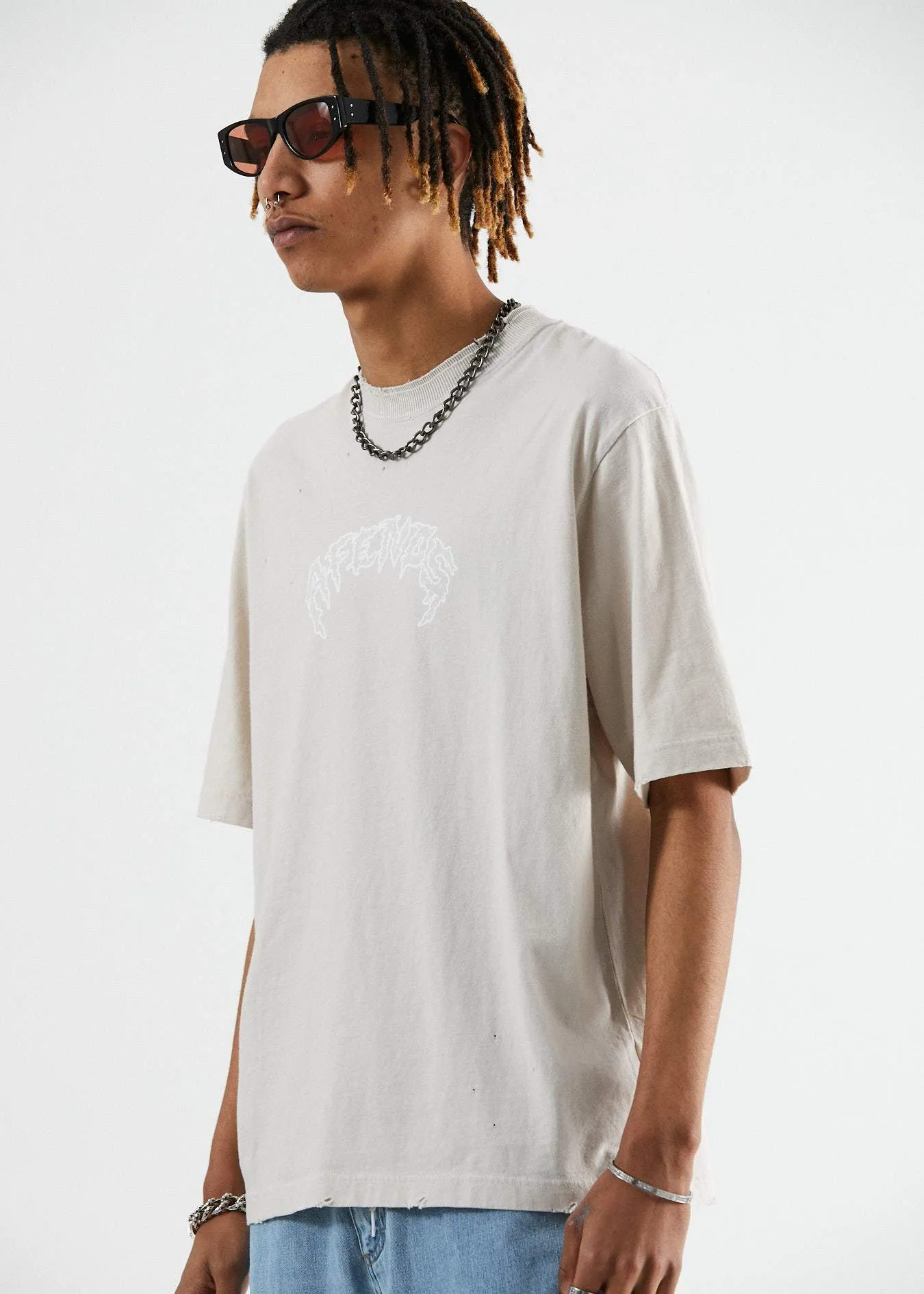 Afends Mens Shots Fired - Oversized Retro Fit Tee - Moonbeam