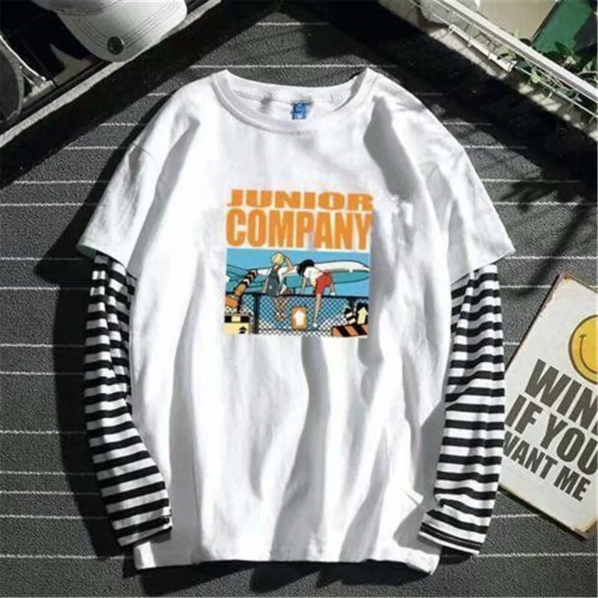 Aidase Cool Striped Patchwork T-Shirt Men Autumn Oversize Tops Boys Solid Long Sleeve T Shirt Fashion Japanese Gothic Japan T Shirt