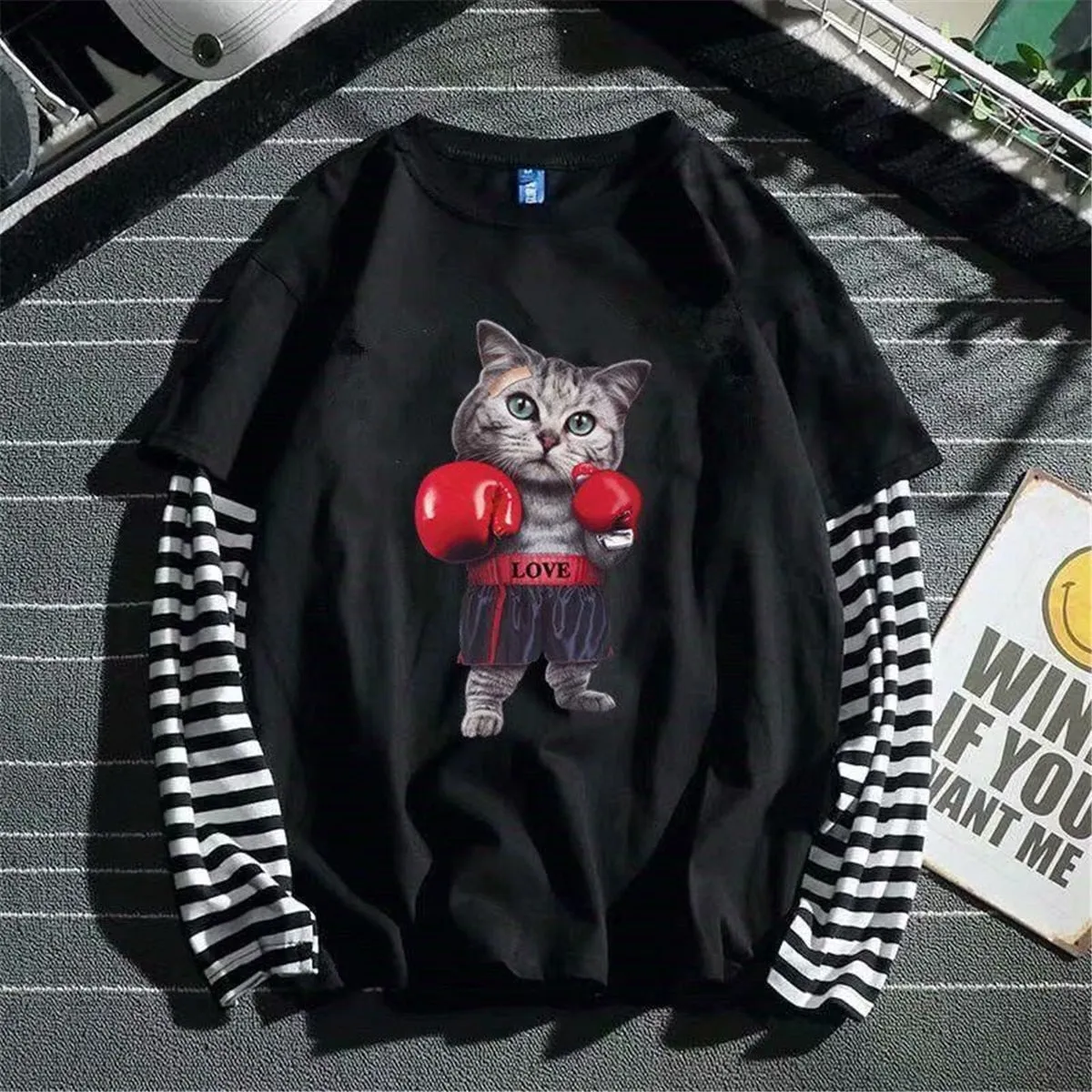 Aidase Cool Striped Patchwork T-Shirt Men Autumn Oversize Tops Boys Solid Long Sleeve T Shirt Fashion Japanese Gothic Japan T Shirt