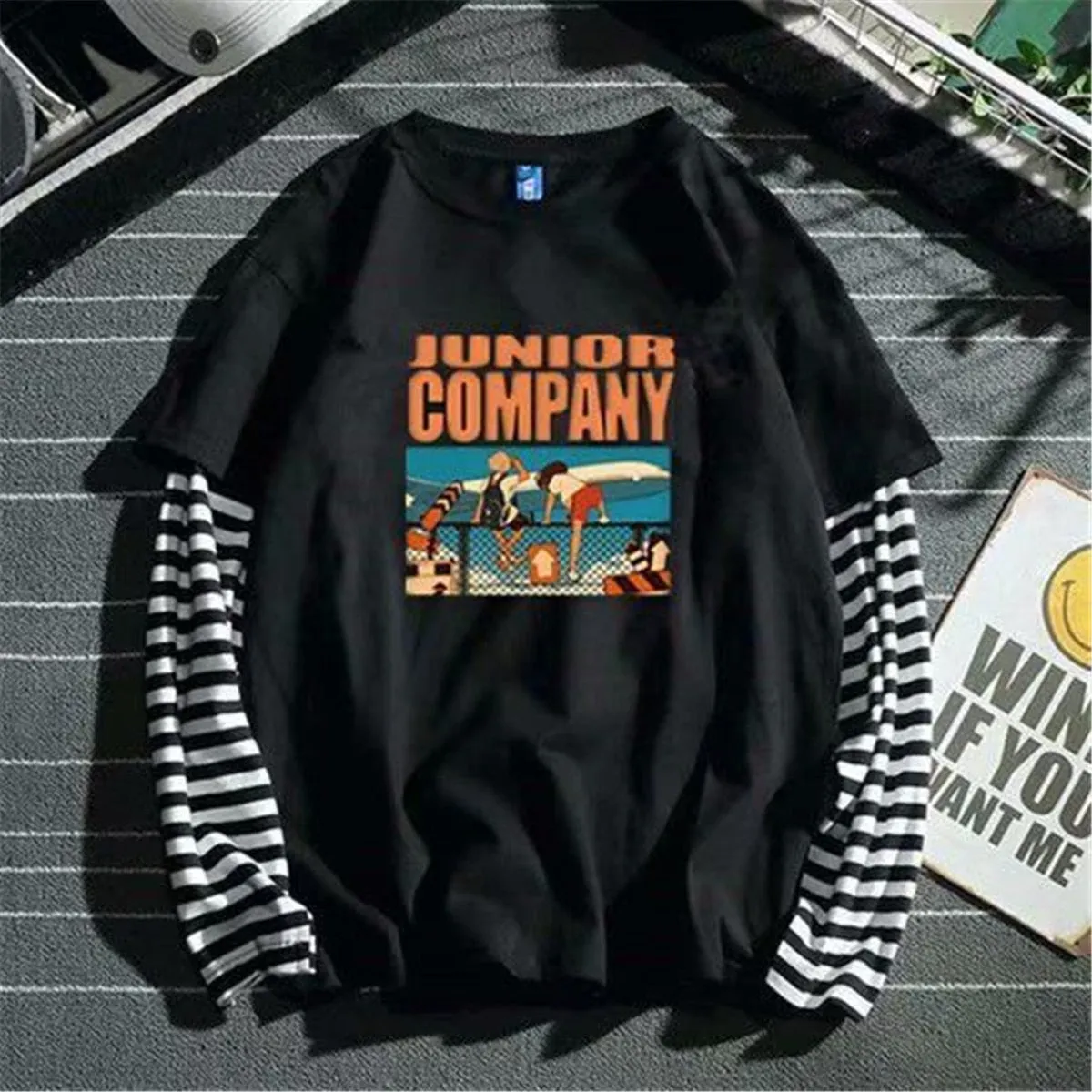 Aidase Cool Striped Patchwork T-Shirt Men Autumn Oversize Tops Boys Solid Long Sleeve T Shirt Fashion Japanese Gothic Japan T Shirt