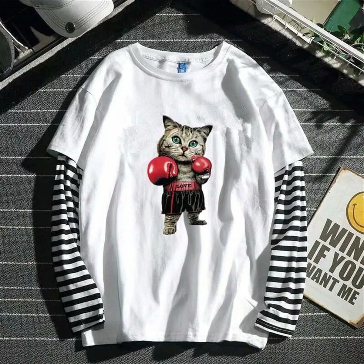 Aidase Cool Striped Patchwork T-Shirt Men Autumn Oversize Tops Boys Solid Long Sleeve T Shirt Fashion Japanese Gothic Japan T Shirt