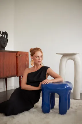 AISHA black one shoulder midi cocktail dress