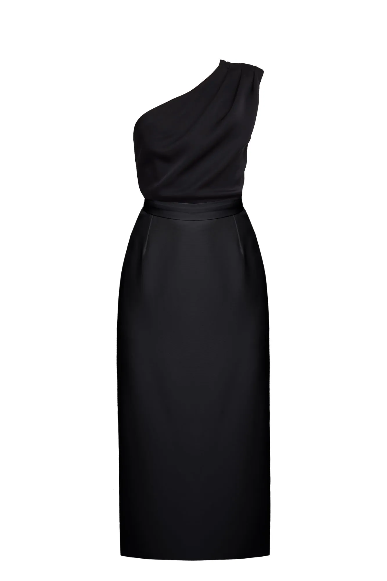 AISHA black one shoulder midi cocktail dress