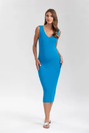 Allison Blue Fitted Maternity Dress with V-Neck