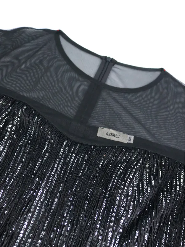 AOMEI See Through Sequin Tassel Prom Dresses