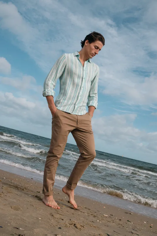Aqua Variegated Stripe Linen Shirt