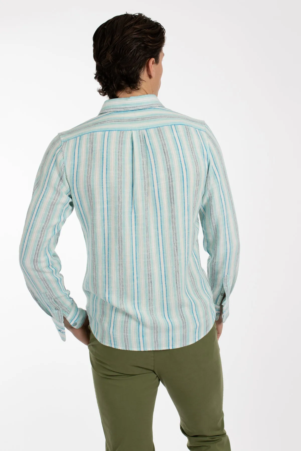 Aqua Variegated Stripe Linen Shirt
