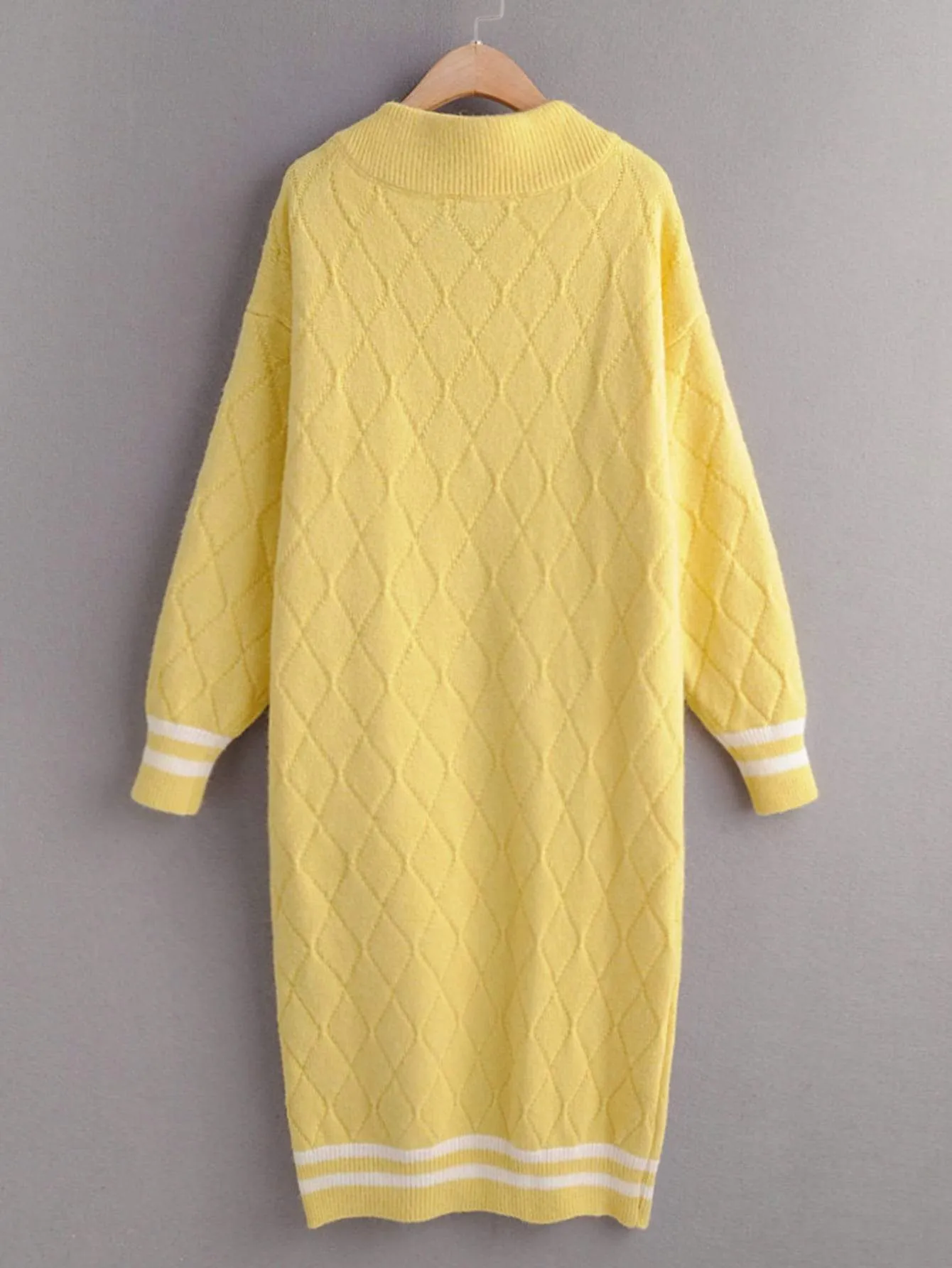 Argyle Pattern Rib Knit Trim Jumper Dress