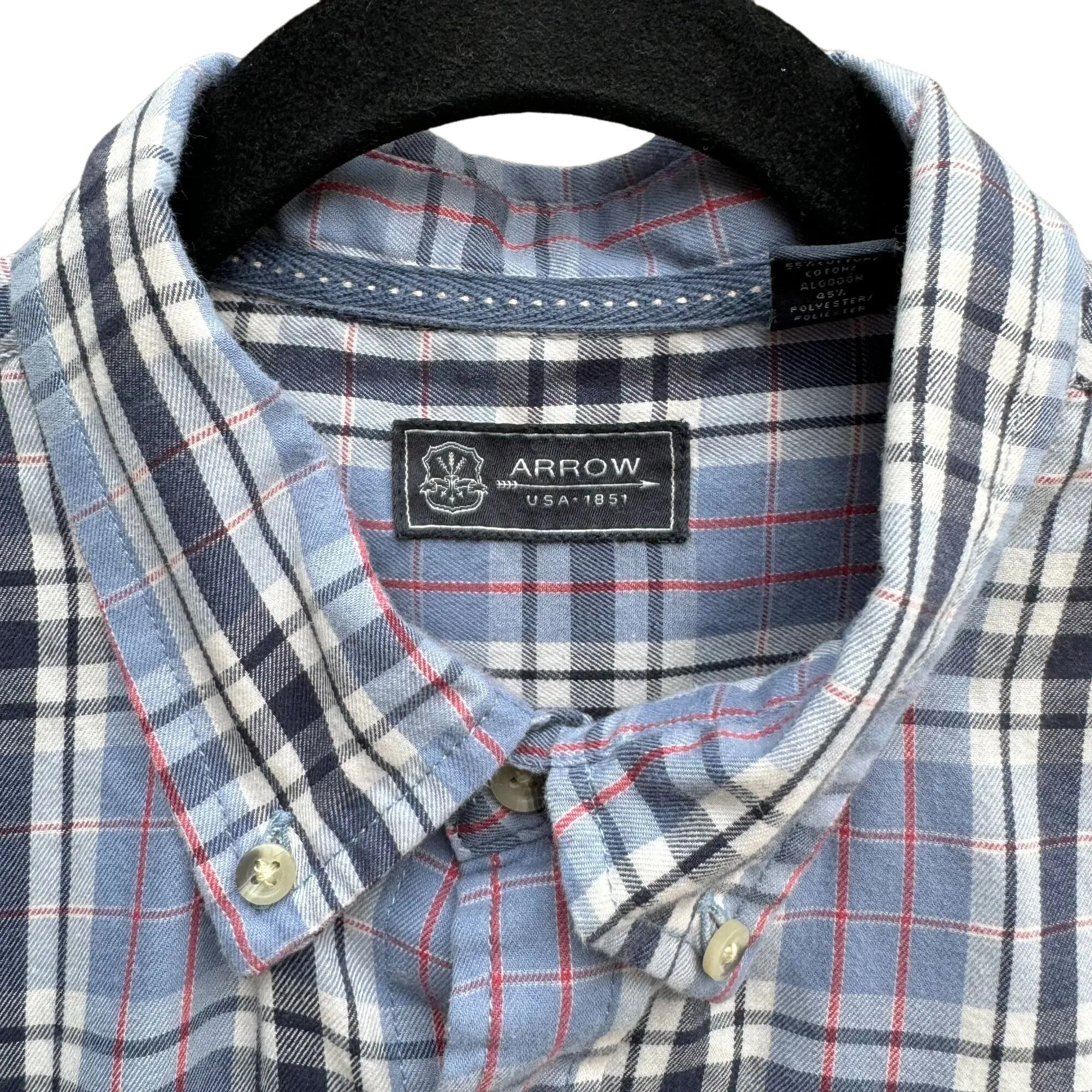 Arrow Mens Button-Down Blue Long Sleeve Plaid Flannel Outdoor Dad Shirt Medium
