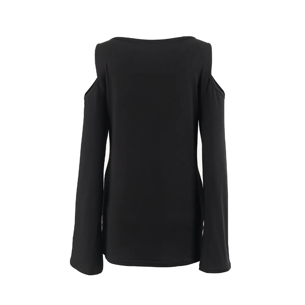 Autumn Off Shoulder Bandage Long Sleeve Plus Size Shirt