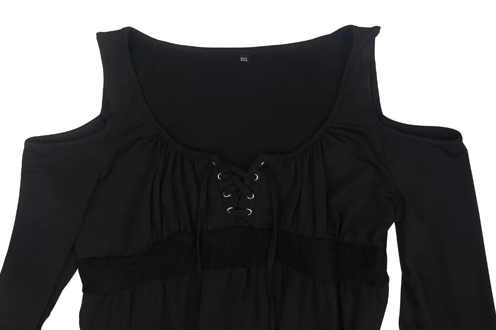 Autumn Off Shoulder Bandage Long Sleeve Plus Size Shirt