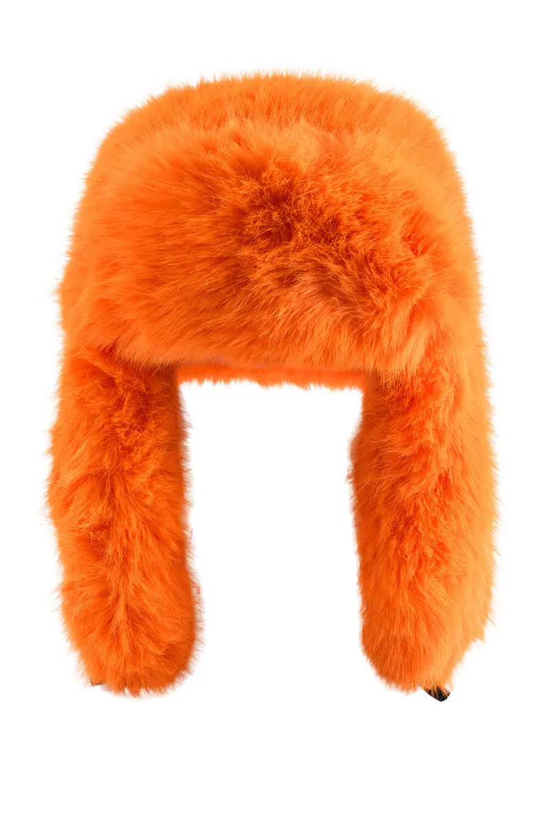 AVI FAUX FUR HAT IN ORANGE