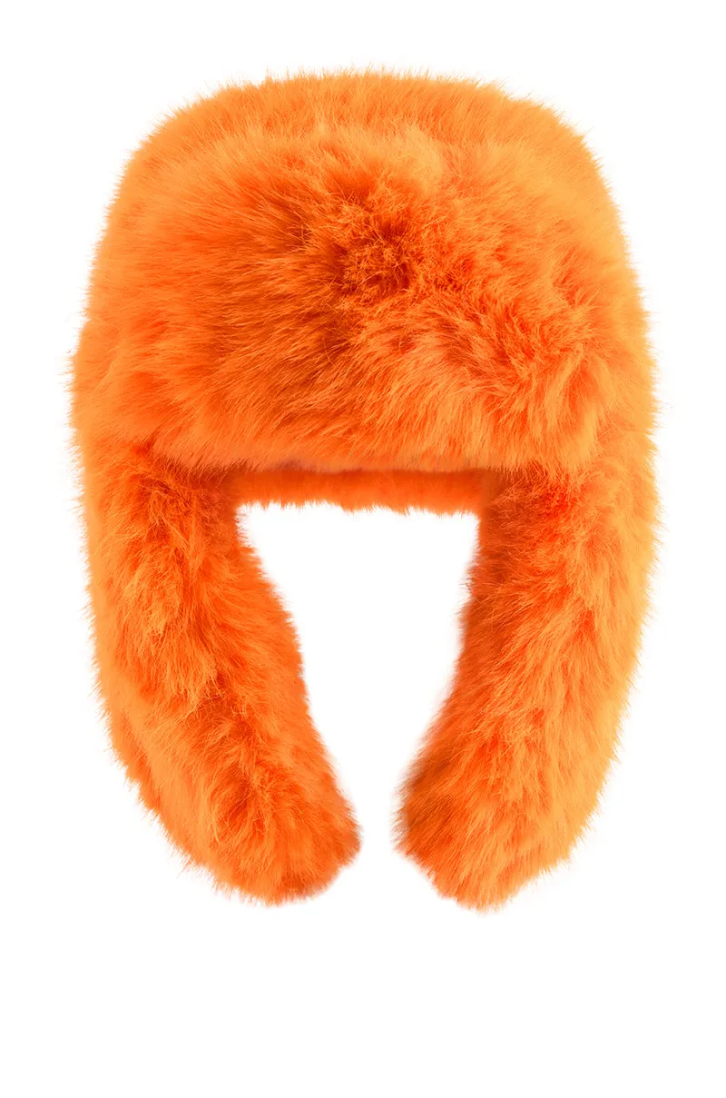 AVI FAUX FUR HAT IN ORANGE