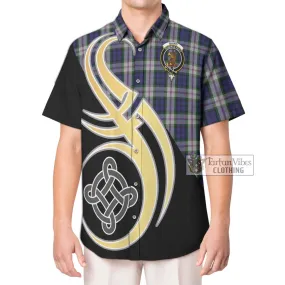 Baird Dress Tartan Short Sleeve Button Shirt with Family Crest and Celtic Symbol Style