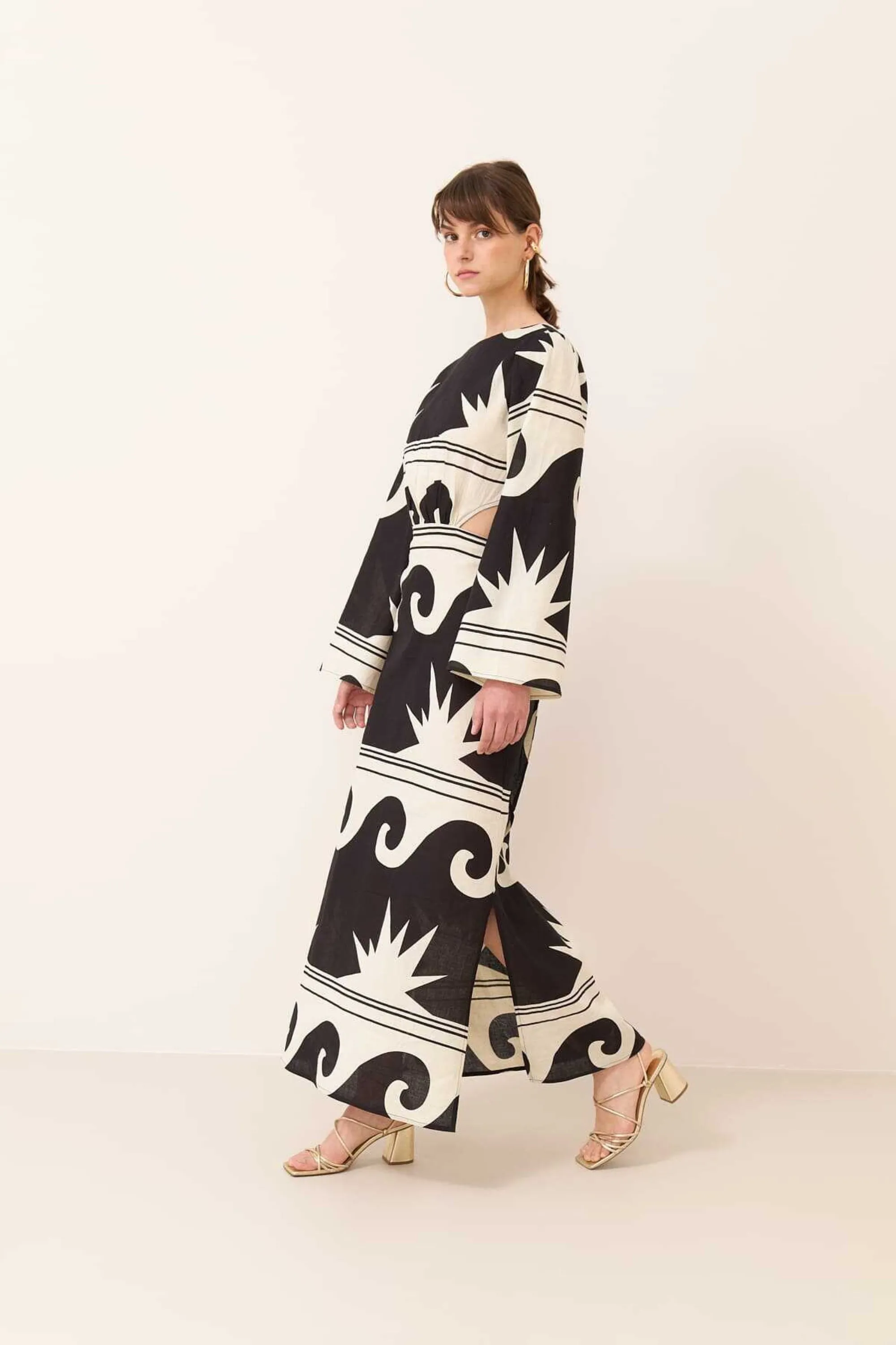 Black & Cream Back Tie-up Cotton Dress
