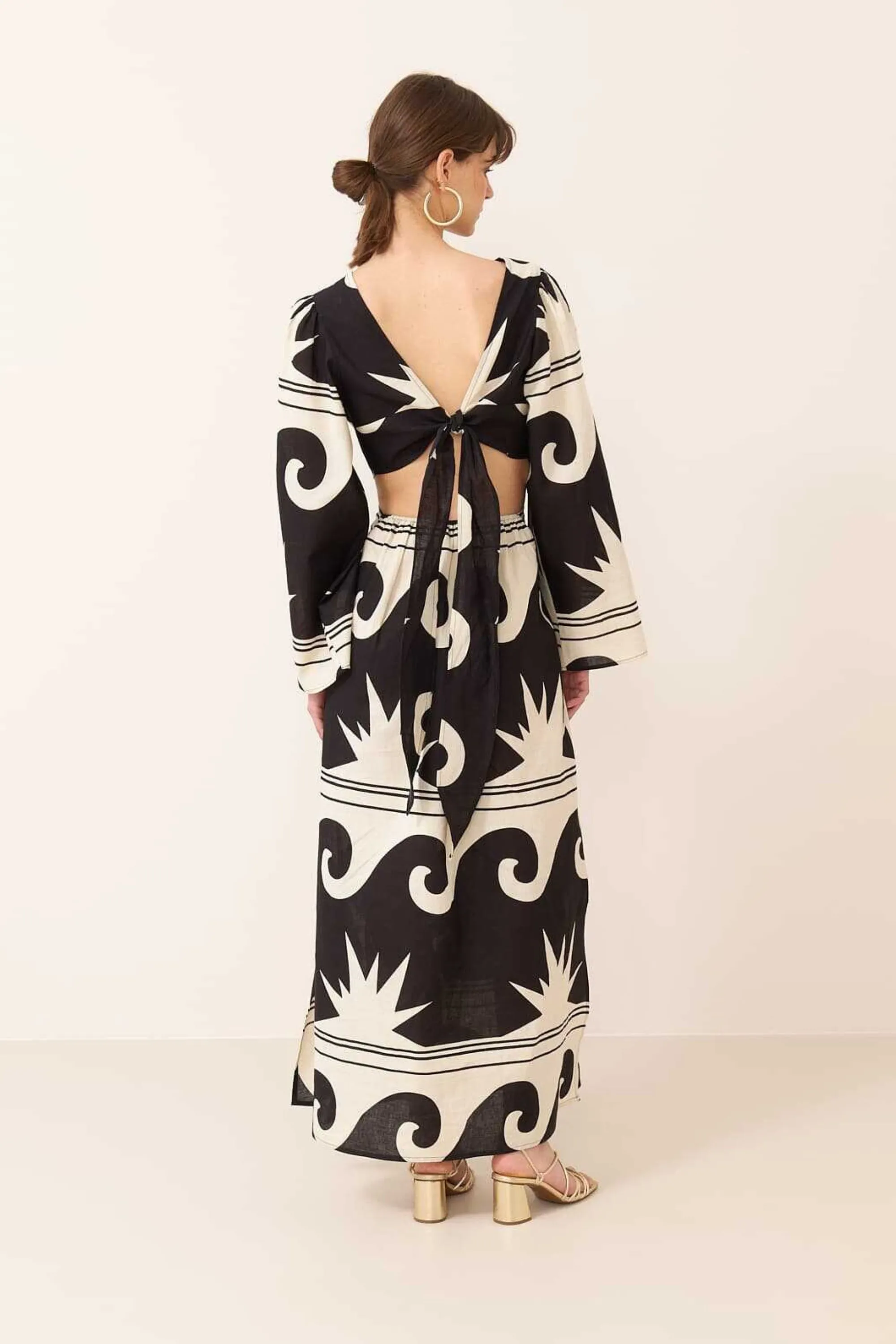 Black & Cream Back Tie-up Cotton Dress