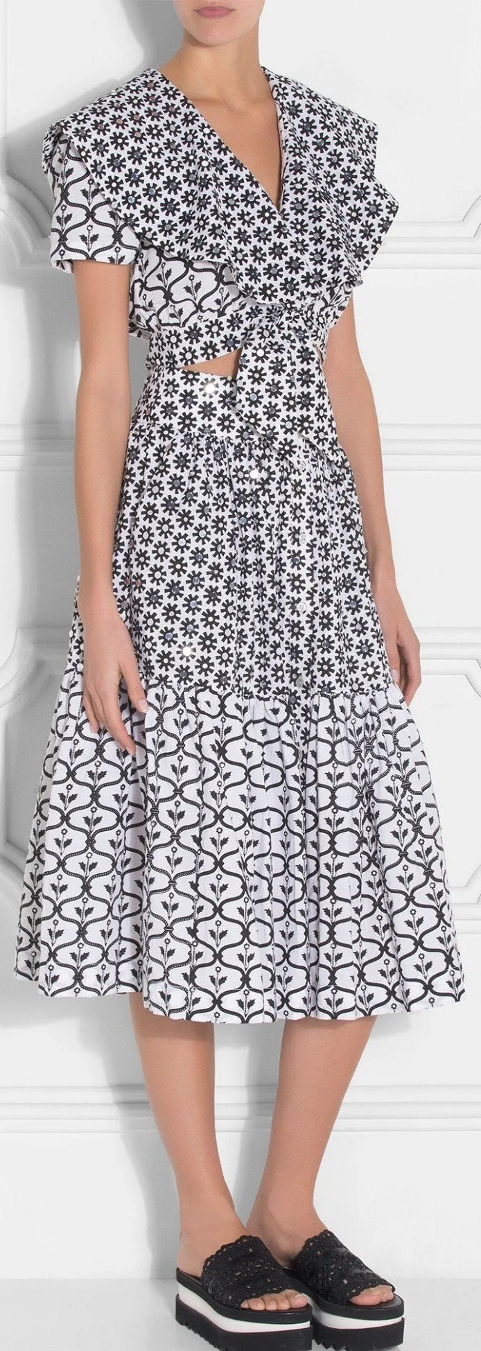 Black & White Print Ruffle Top & Skirt Set