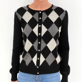 Black/Grey Cashmere Crew Neck Cardigan Small