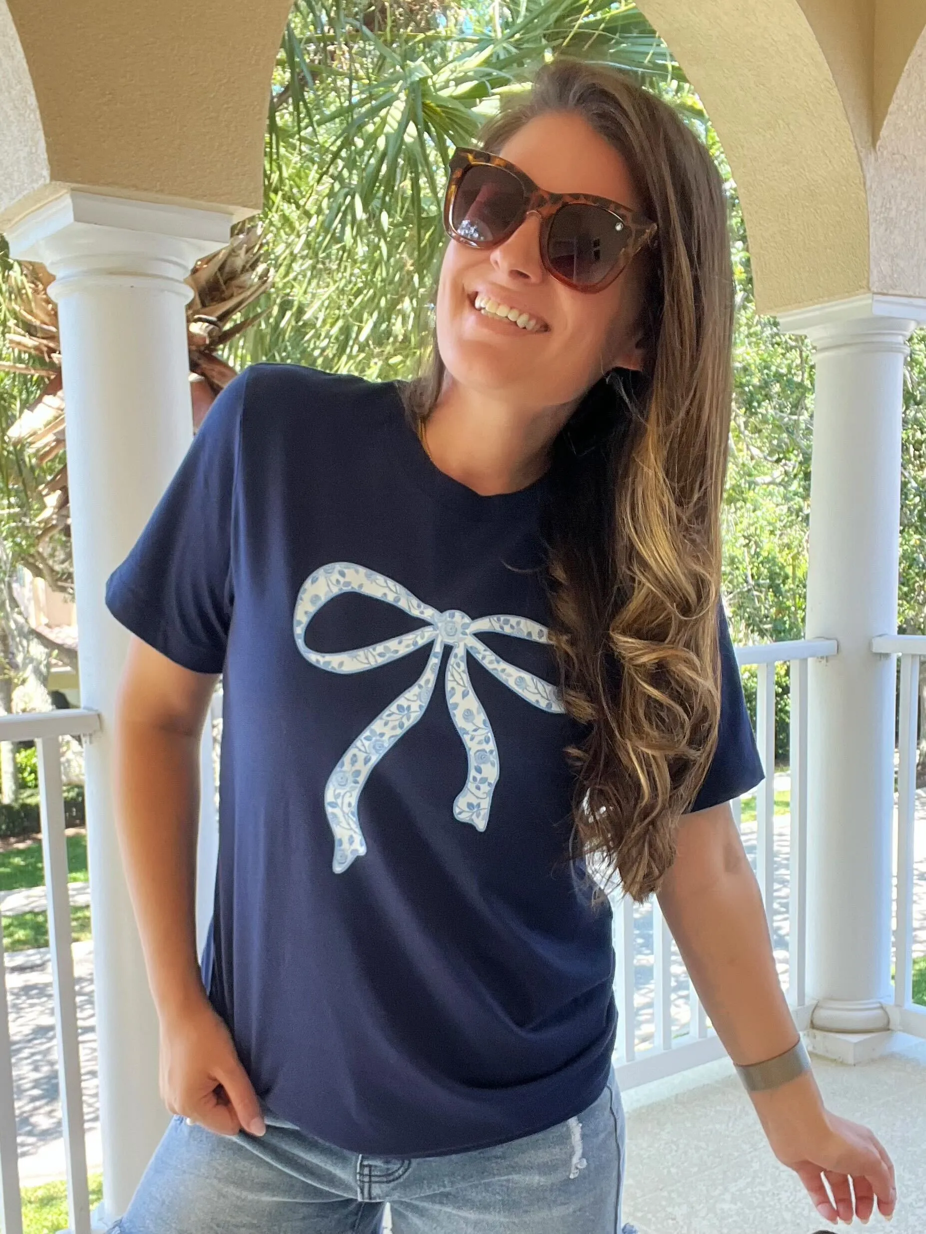 Blue Floral Bow T-Shirt