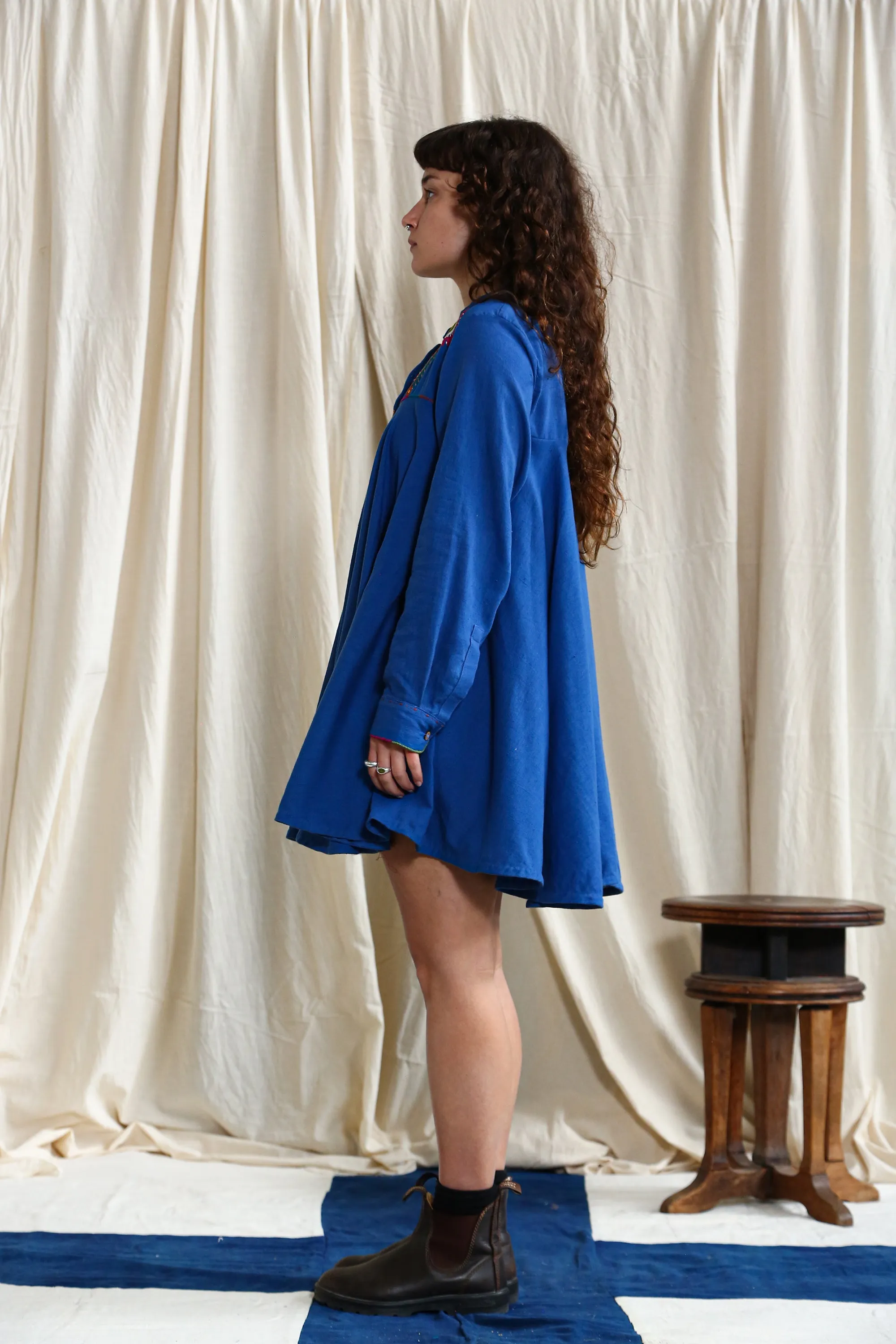 Blue Shirt Dress with Dhebariya Rabari Embroidery