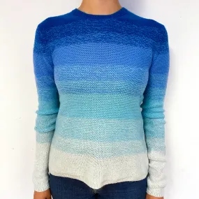 Blue Stripe Cashmere Crew Neck Jumper Small