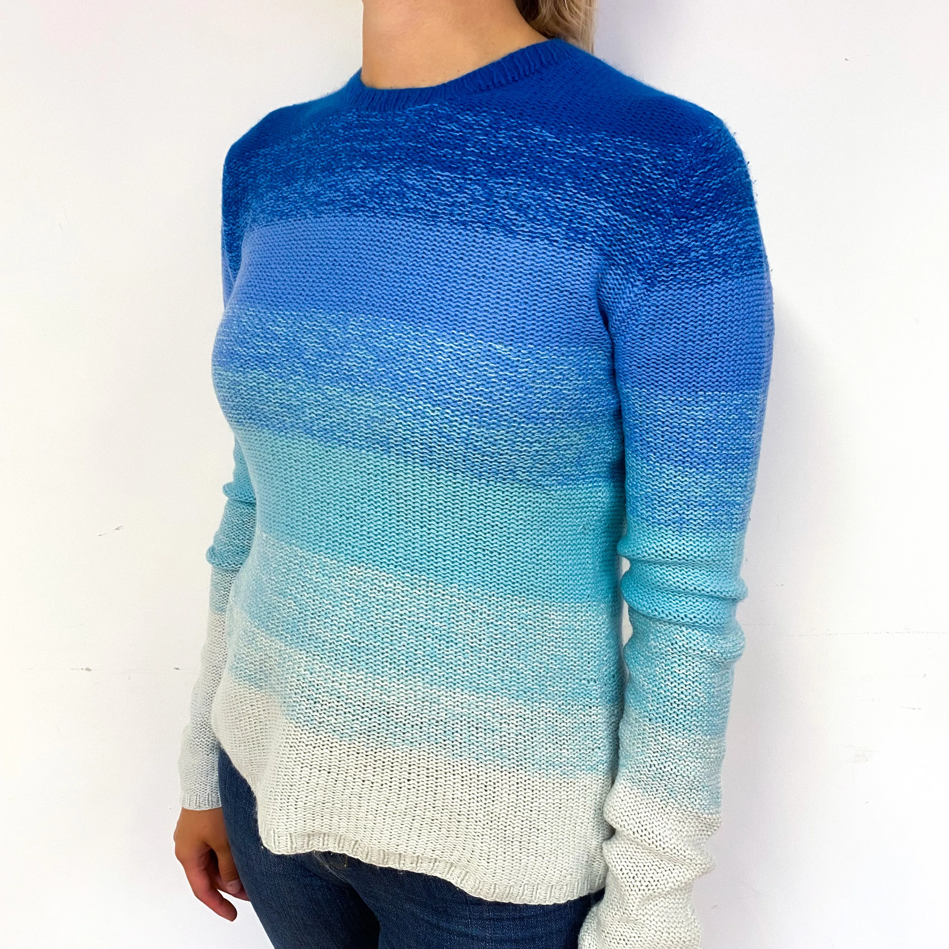 Blue Stripe Cashmere Crew Neck Jumper Small