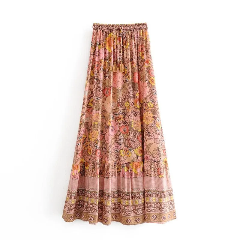 Boho Vintage floral print maxi skirt