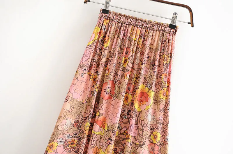 Boho Vintage floral print maxi skirt