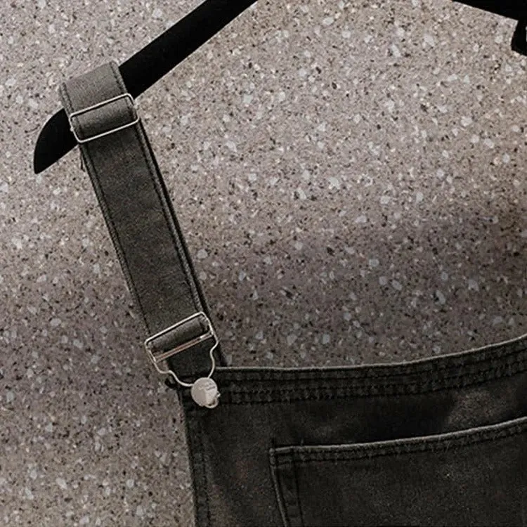 Bowknot Lapel Shirt Ripped Denim Overalls Pants Two Piece Set