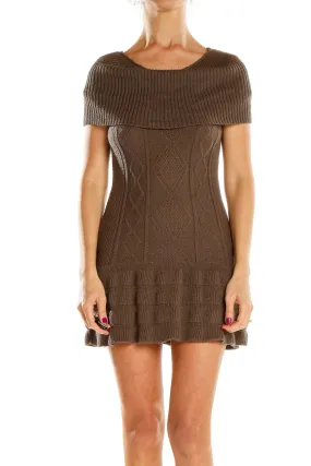Brown Cable Knit Sweater Dress