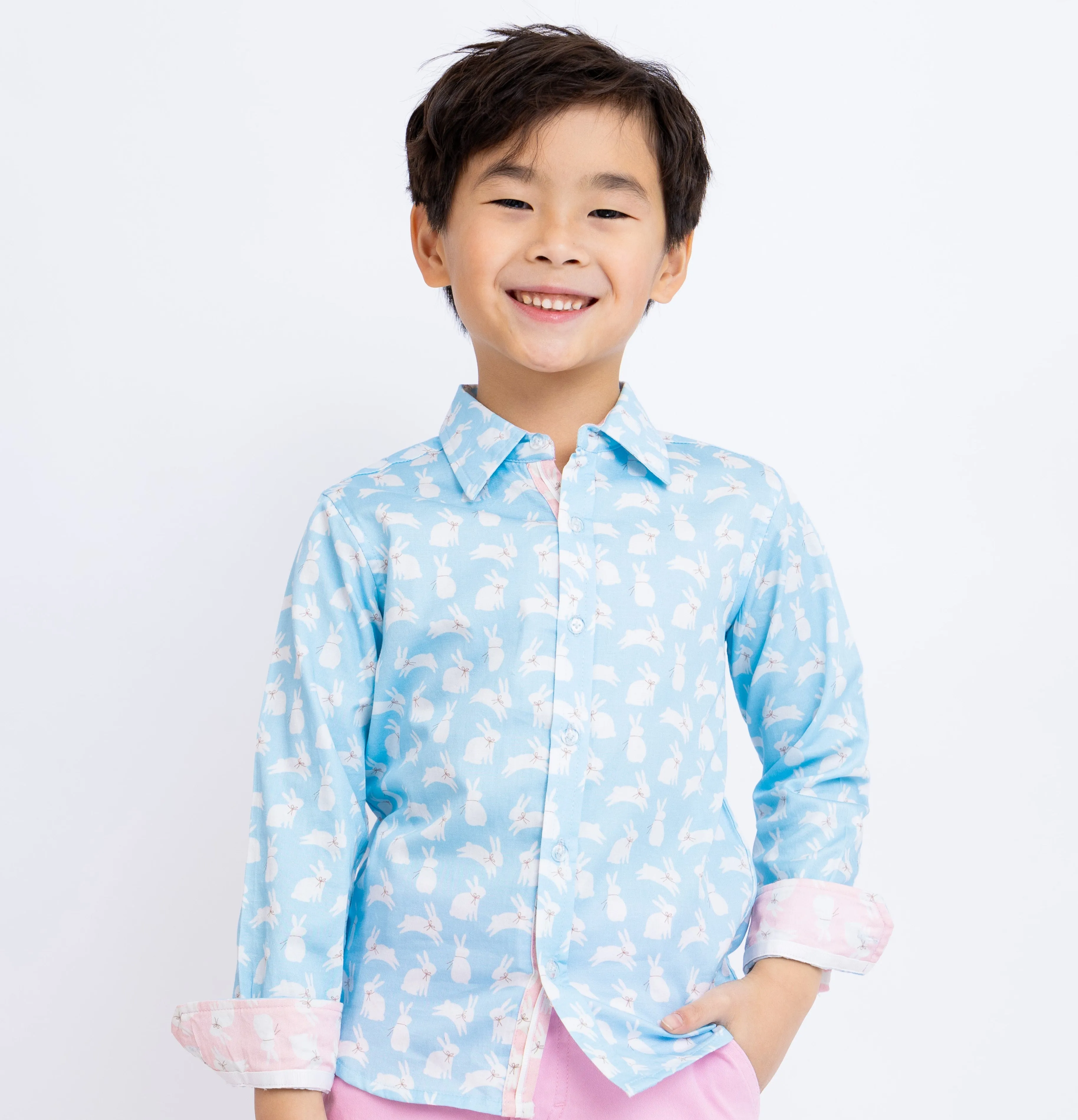 Bunnies in Blue Shirt in Long Sleeves