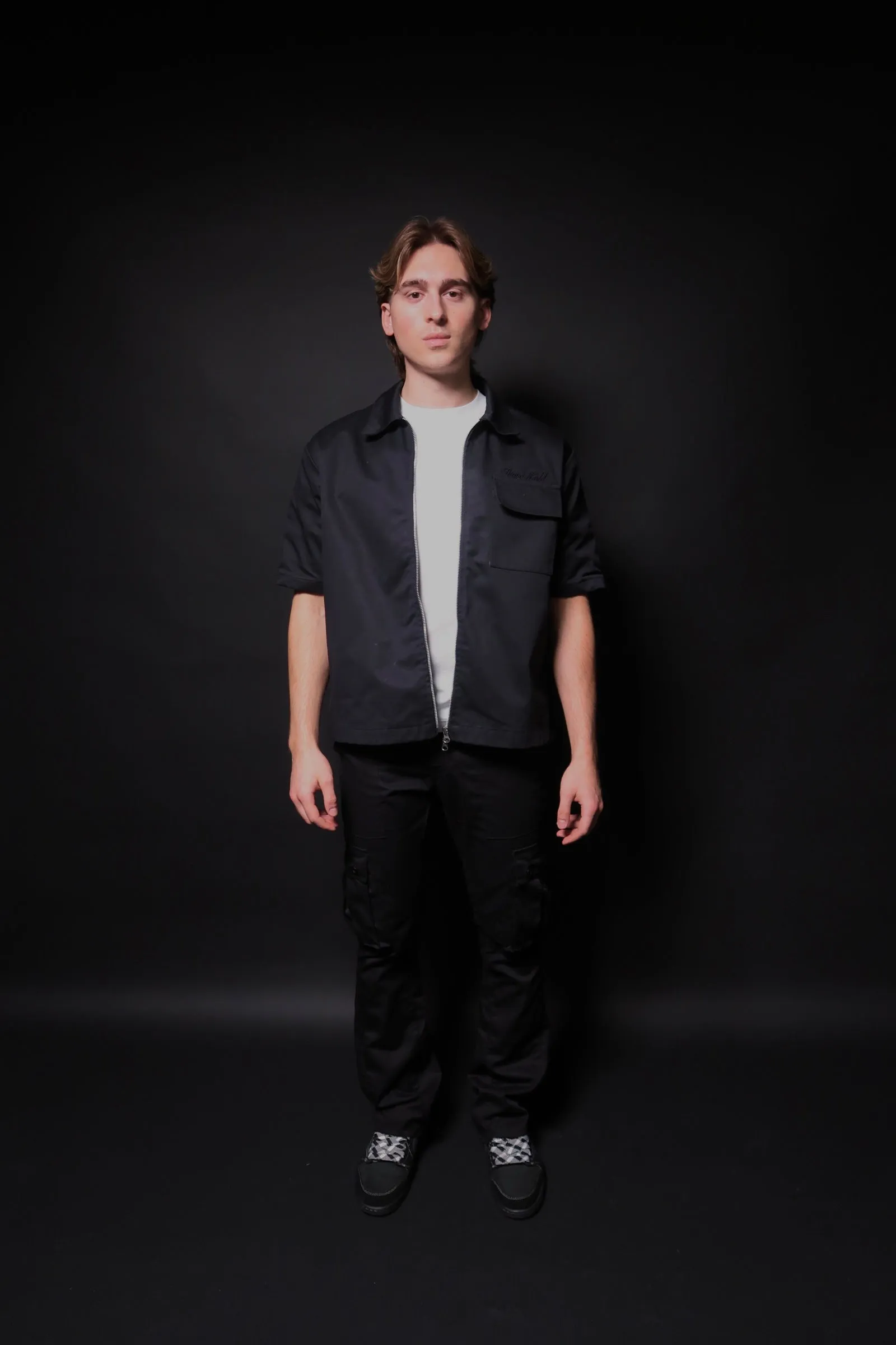 CARGO FLARE TROUSERS - ALL BLACK