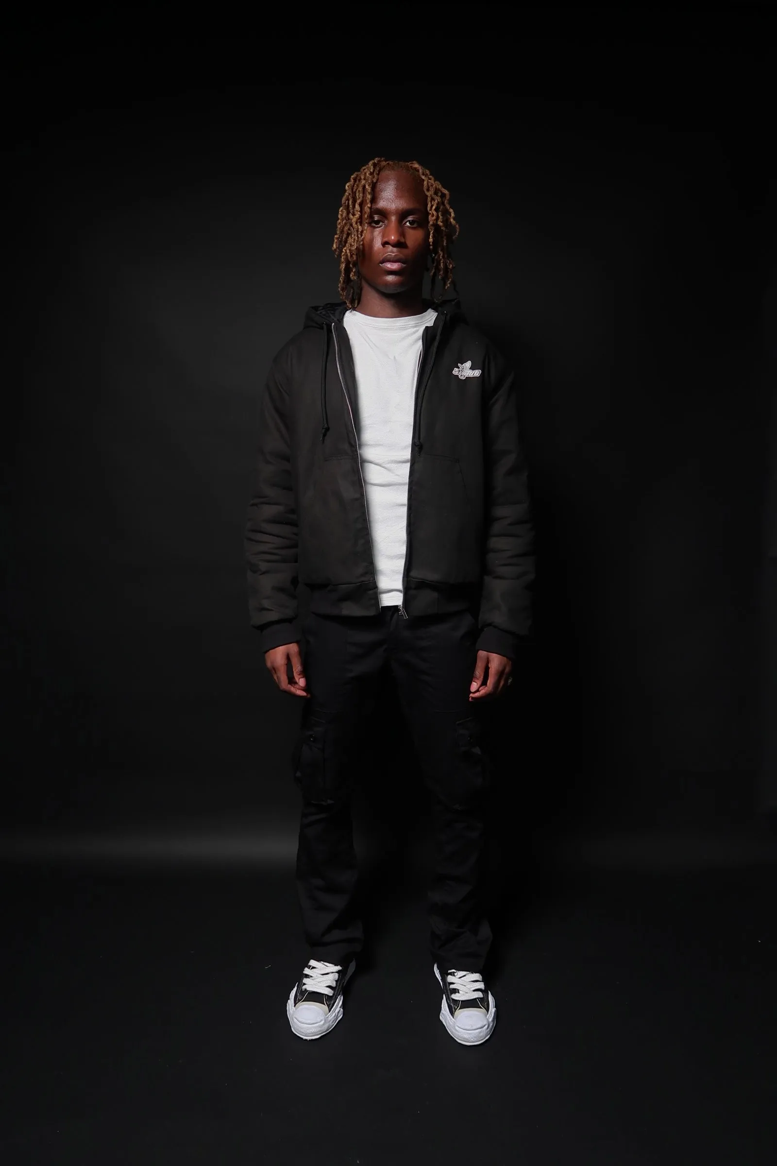 CARGO FLARE TROUSERS - ALL BLACK