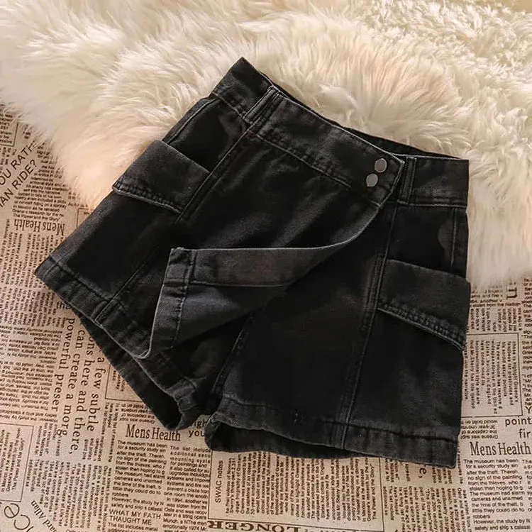 Cartoon Tiger Embroidery Crop Top T-Shirt High Waist Denim Shorts