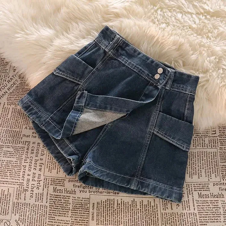 Cartoon Tiger Embroidery Crop Top T-Shirt High Waist Denim Shorts
