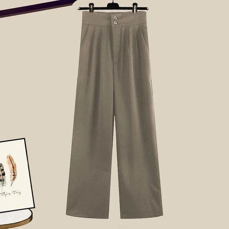 Chic Colorblock Crop Top T-Shirt Casual Pants Two Piece Set